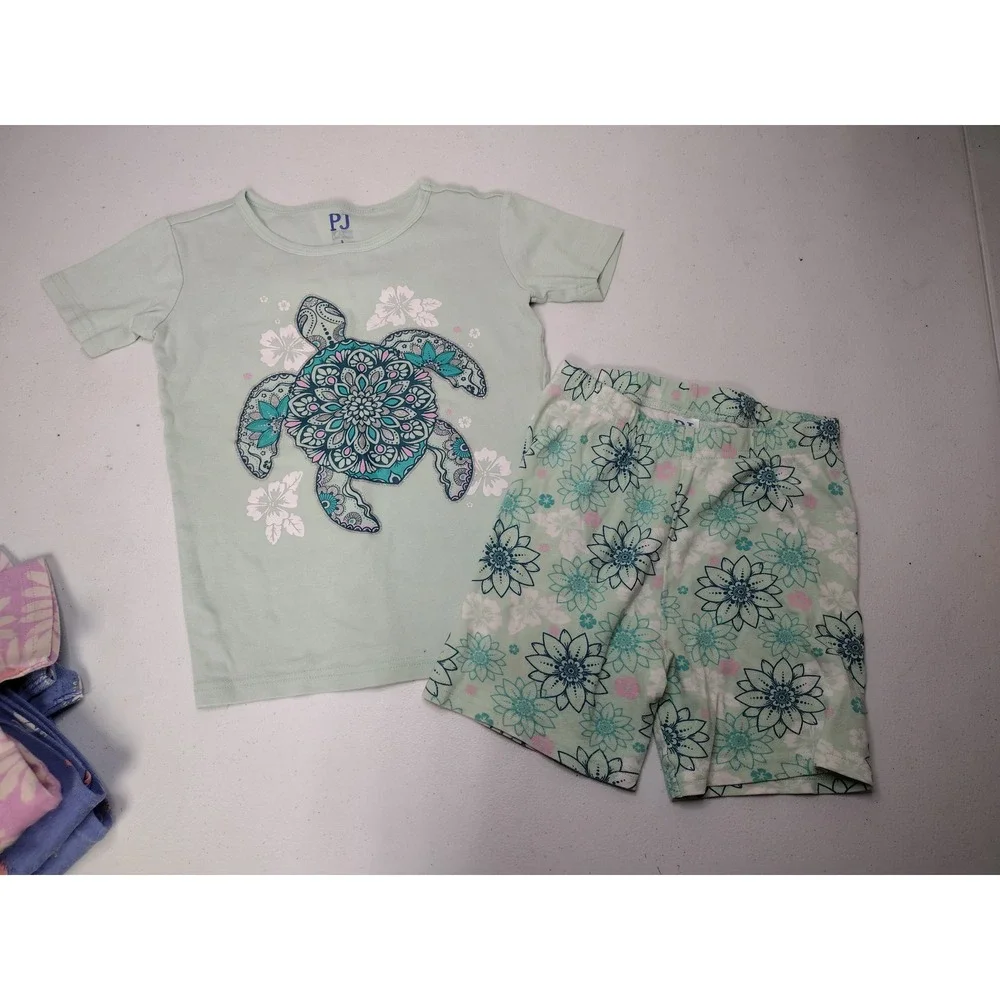 Girls Carters PJ Kids Pajama Set Lot 4 Pairs Size 8 Unicorn Daisy Turtle Purple